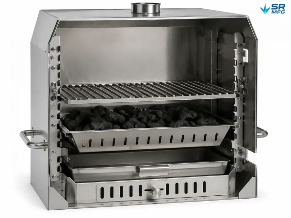 charcoal grill internal structure airflow control ash removal design