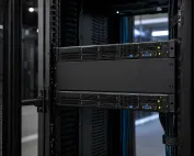 Custom 2U rack blank panel by SR MFG installed in a 19-inch server cabinet
