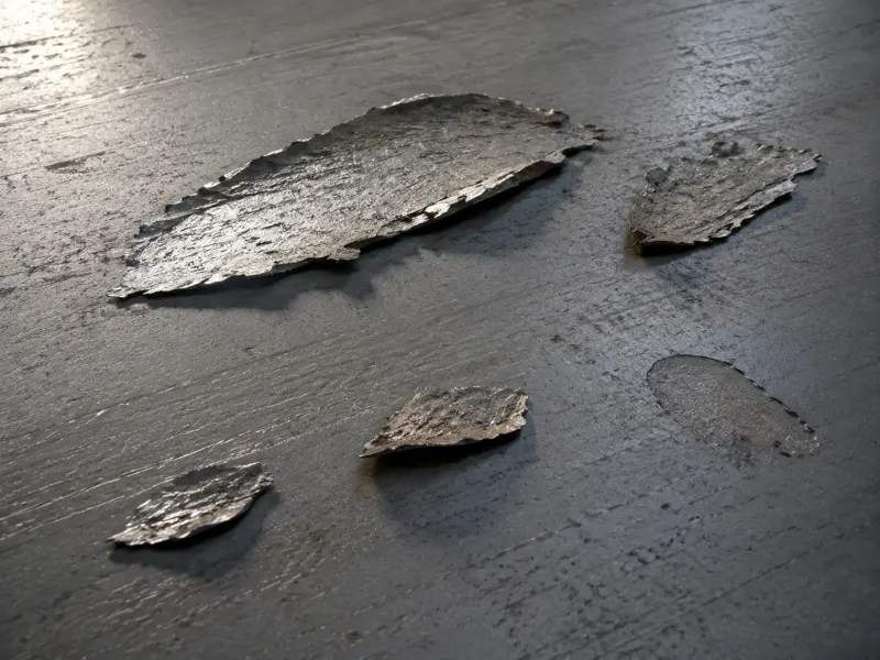 Photograph of blister defects on hot-rolled steel strip surface showing circular and oval bulges