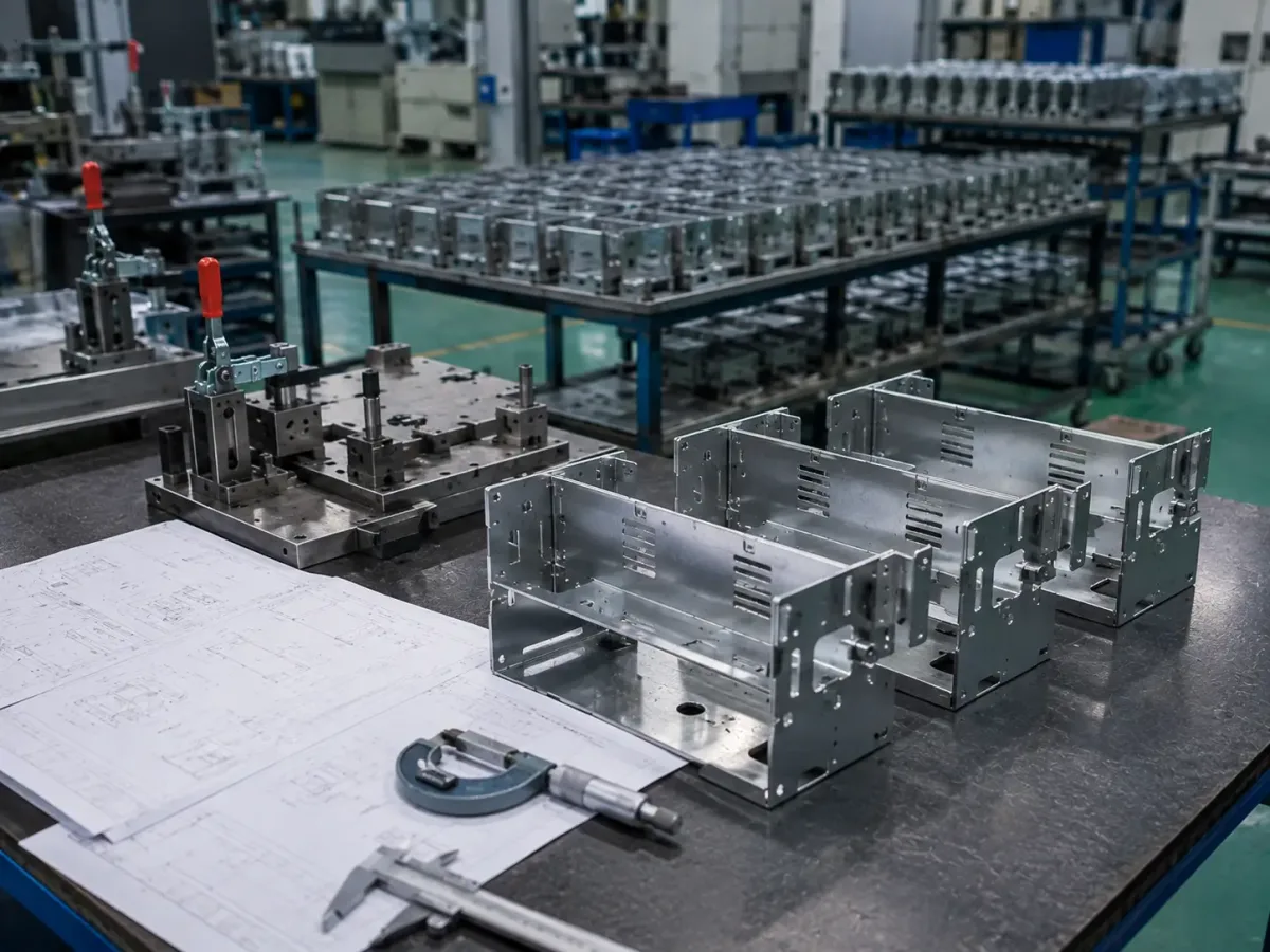Repeat sheet metal parts, fixtures, and drawings used to evaluate high-volume production readiness
