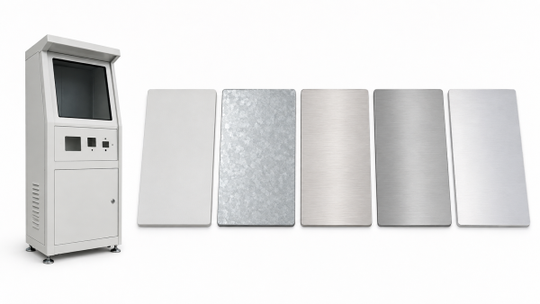 Material options for outdoor kiosk cabinets including steel stainless steel and aluminum