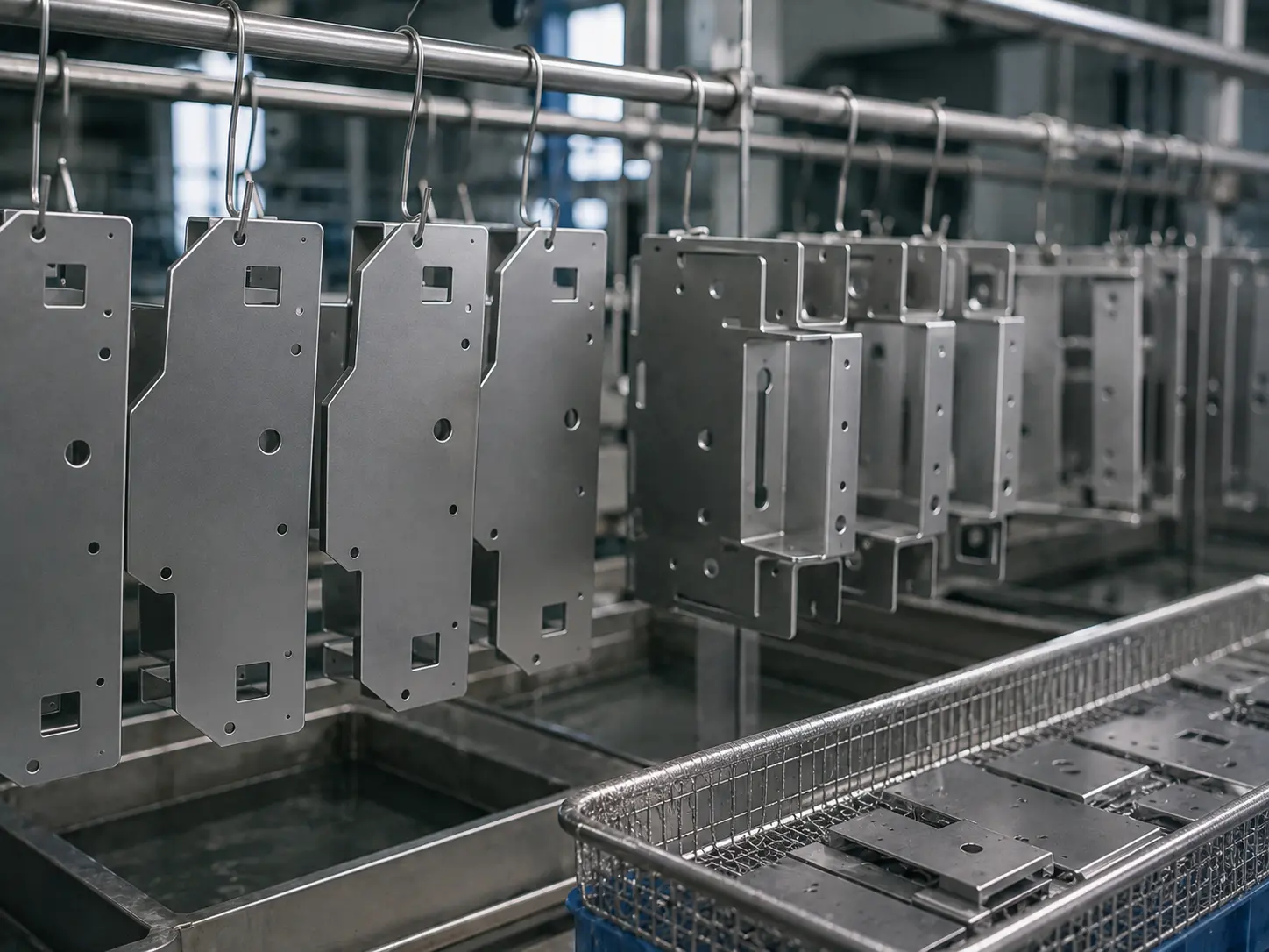 Metal components cleaned before coating plating or anodizing