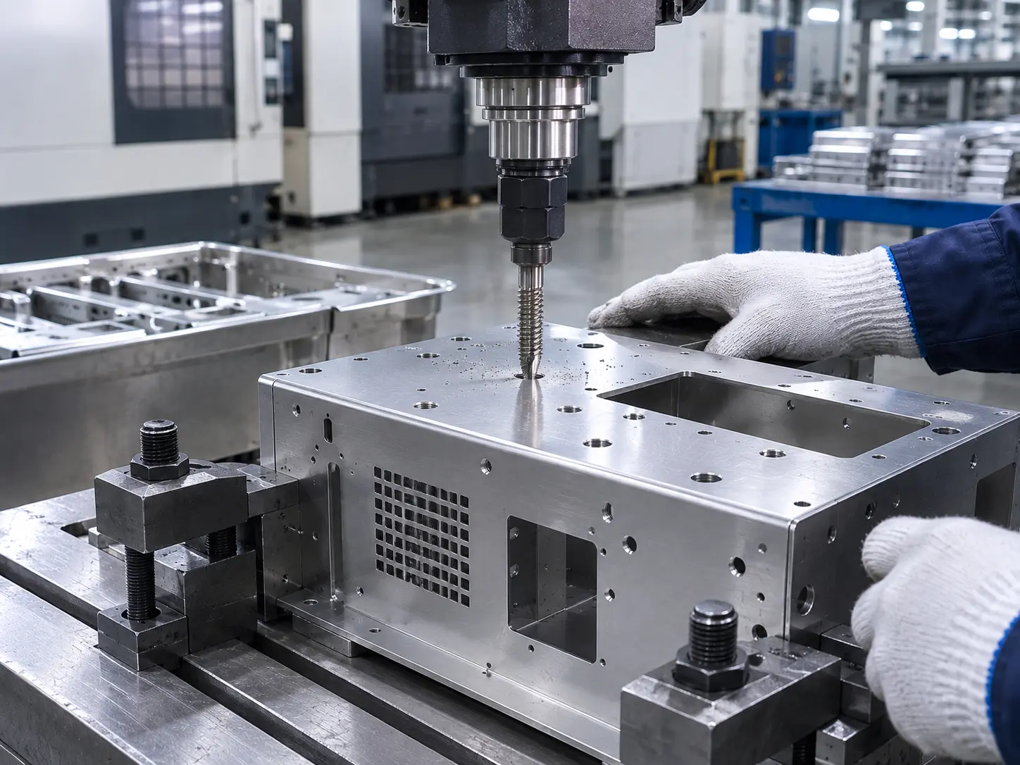 Secondary metal processing including deburring tapping cleaning and assembly