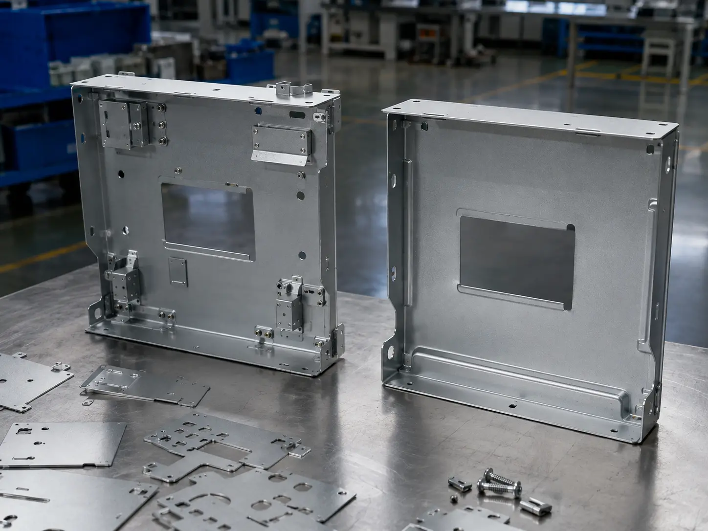 Sheet metal enclosure design comparison showing fewer parts and reduced welding after DFM cost optimization
