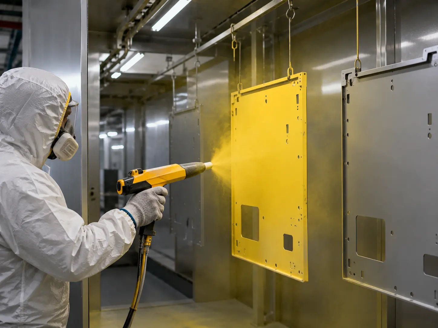 Sheet metal surface finishing including powder coating and painting