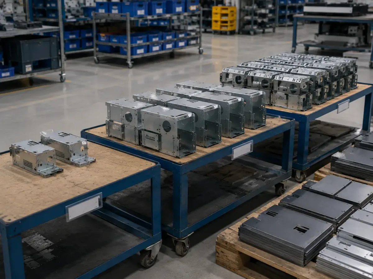 Multiple small batches of sheet metal parts prepared in sequence to support staged delivery and faster validation