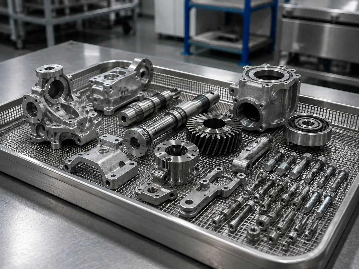 Automotive and equipment metal components after ultrasonic cleaning