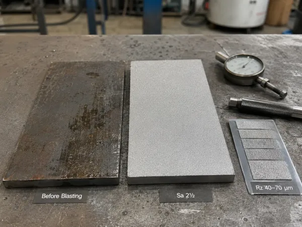 Carbon steel surface preparation to Sa 2½ before epoxy primer application