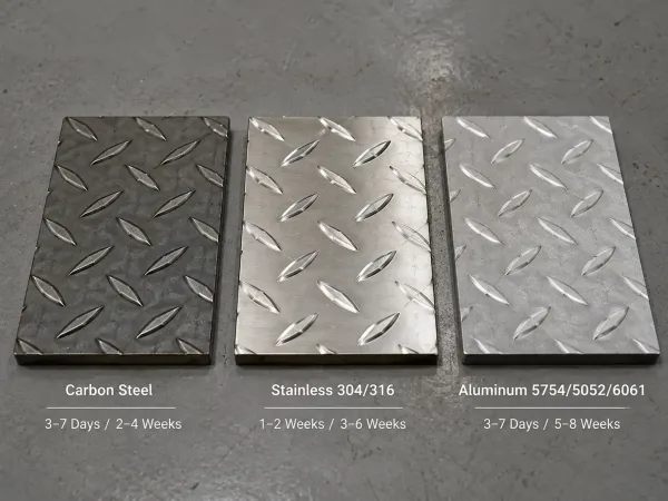 Carbon steel, stainless steel, and aluminum checker plate material comparison