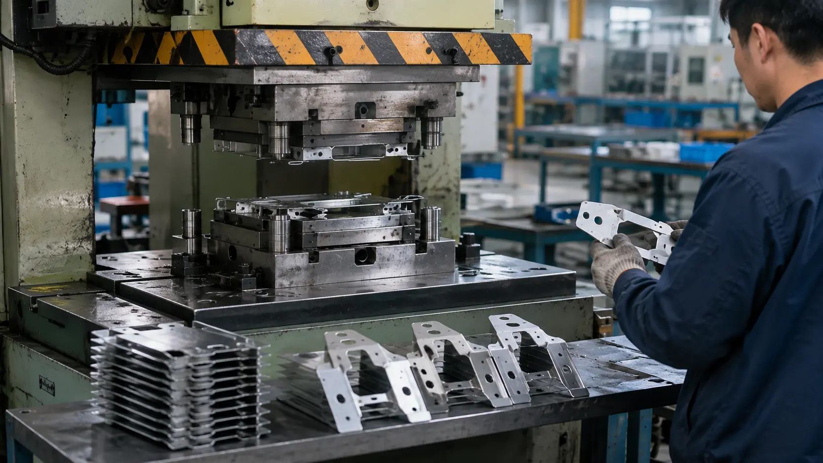 Compound stamping process for combined punching and blanking operations