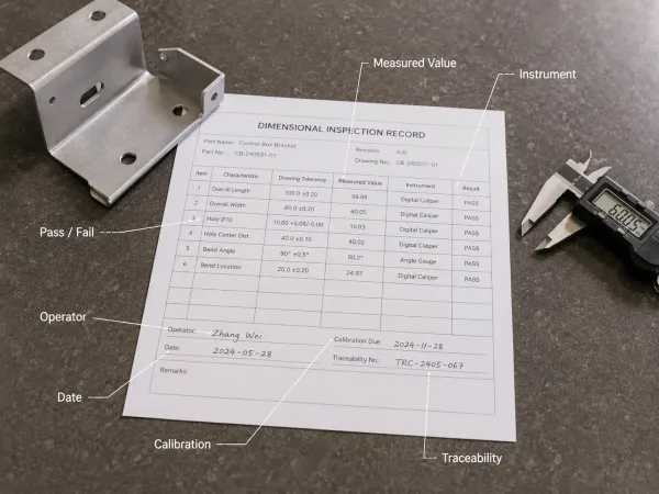 Inspection record requirements for dimensional inspection