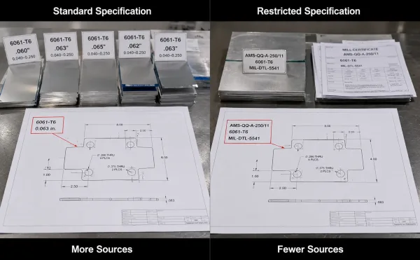 How drawing specifications affect material sourcing availability