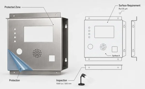 Four elements of a no-scratch callout on a sheet metal drawing