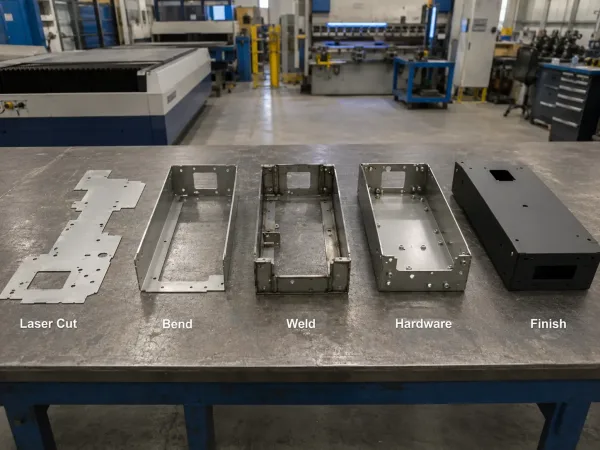 Full service sheet metal fabrication process from laser cutting to bending welding hardware and finishing