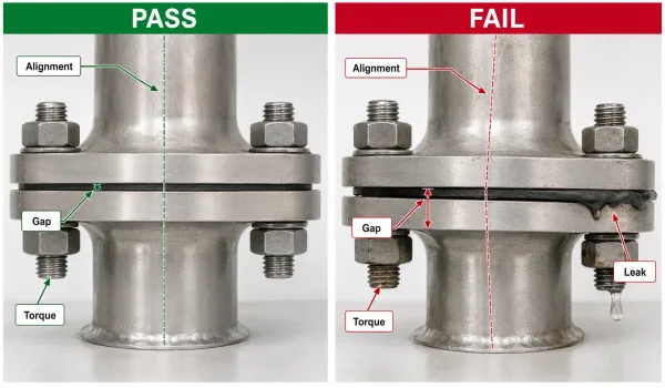 Pass and fail examples for gasket installation inspection
