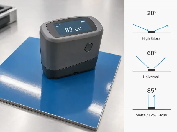 Gloss meter measurement angles and Gloss Units for sheet metal finishes