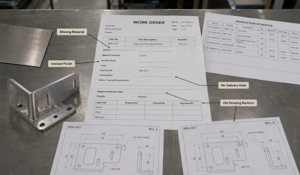 Manufacturing risks caused by an incomplete work order