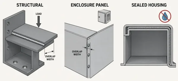 meter of overlap adds material, weld length, and processing time. The right lap joint design matches the joint's actual funct
