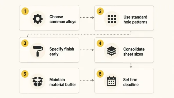 Six practical tips for reducing perforated sheet metal lead time displayed as a visual checklist