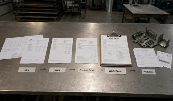 Manufacturing workflow from RFQ and purchase order to work order and production