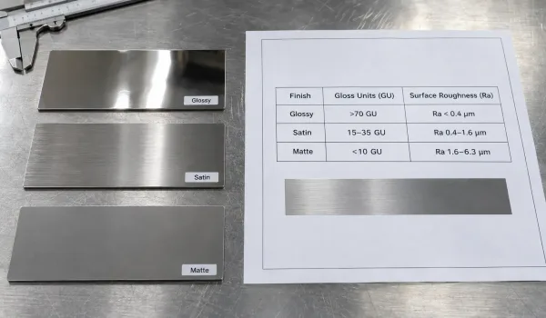 Matte finish reference chart for gloss units and surface roughness Ra