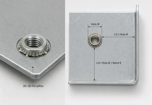Self-clinching insert design rules for thin sheet metal