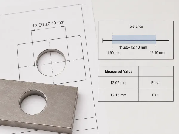 Tolerance pass and fail example in dimensional inspection