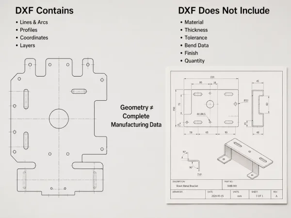 What a DXF file contains and what manufacturing information it does not include
