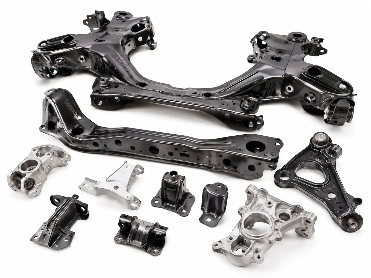 Automotive chassis structural components including subframes, cross members and control arms