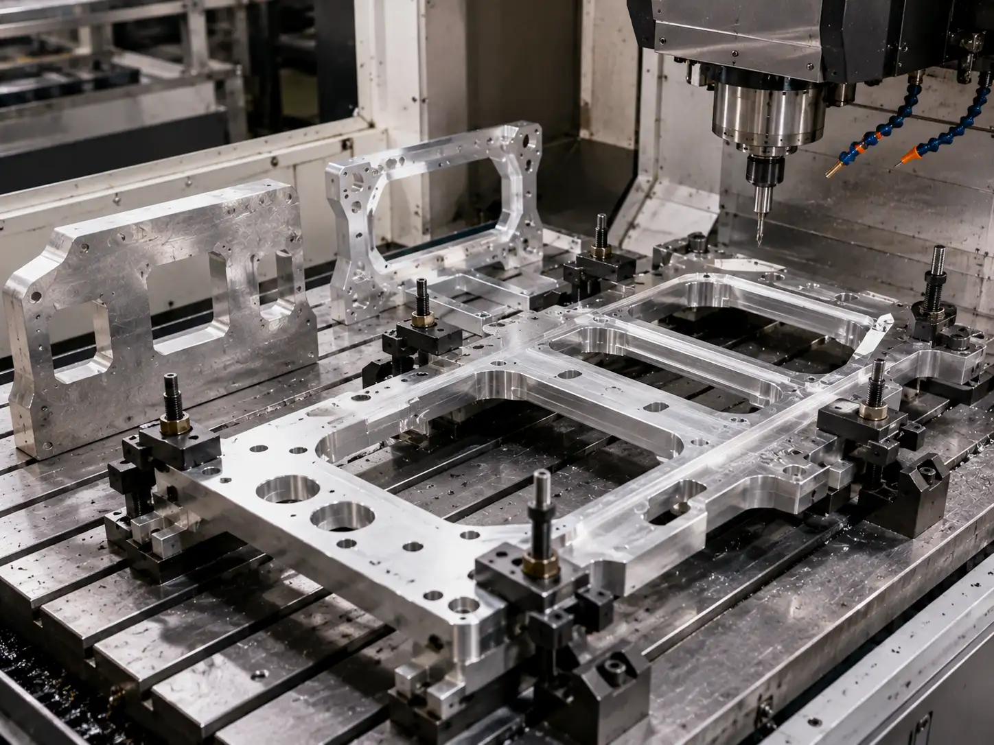 Machining Distortion Control for AA 7075-T6 Parts AA 7075-T6 aluminum part undergoing controlled CNC machining to reduce dimensional distortion