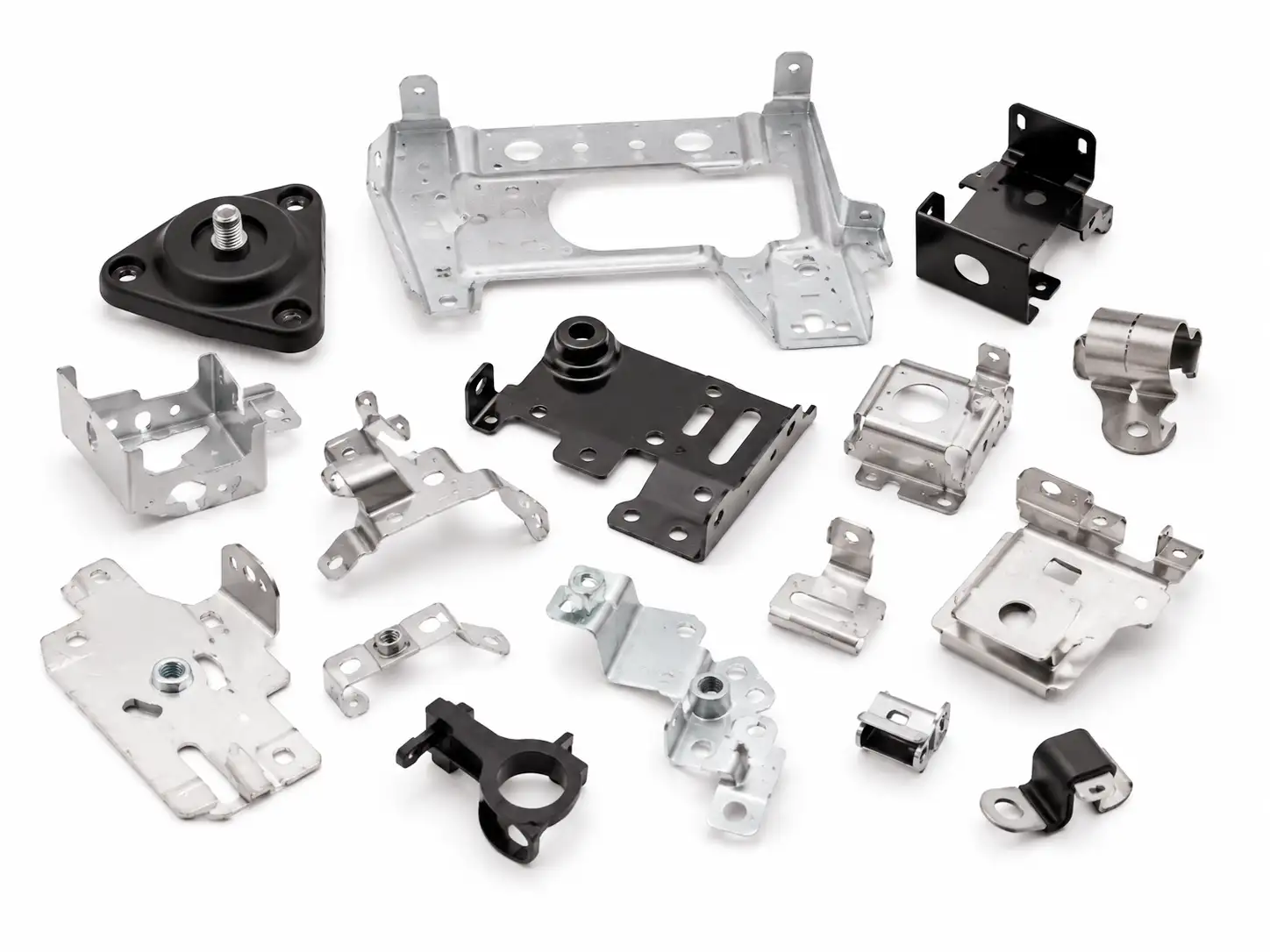 Automotive mounting and functional brackets for sensors, antennas, wiring harnesses and ECUs