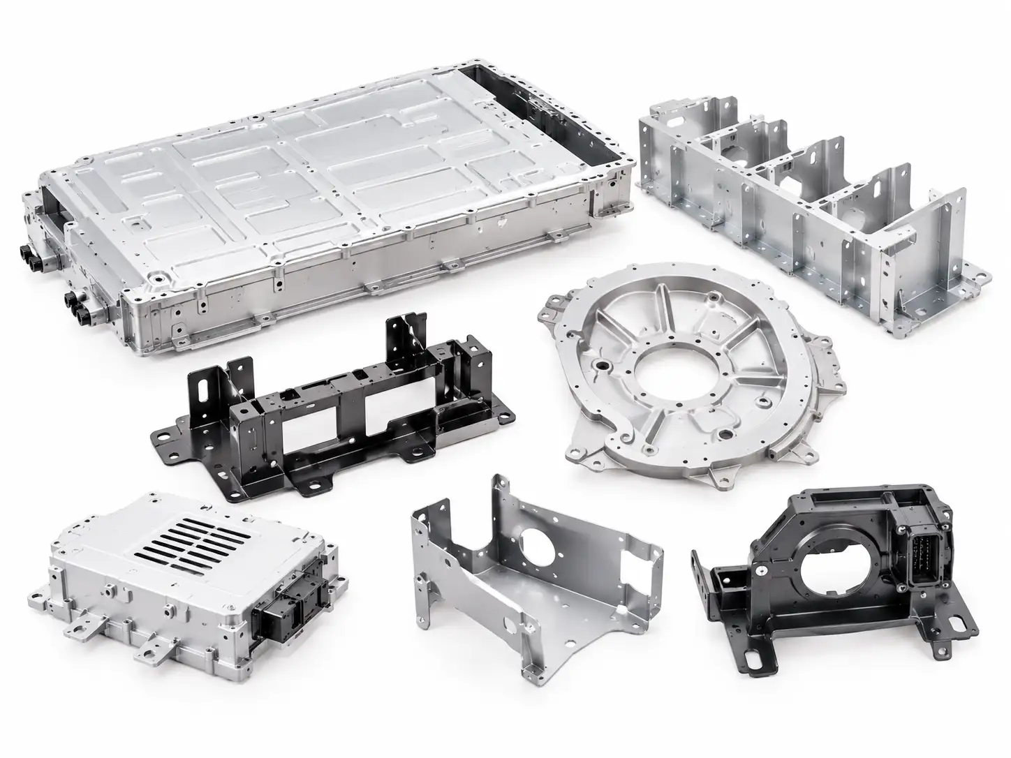 Sheet metal components for new energy vehicles including battery enclosures, motor plates and EV brackets