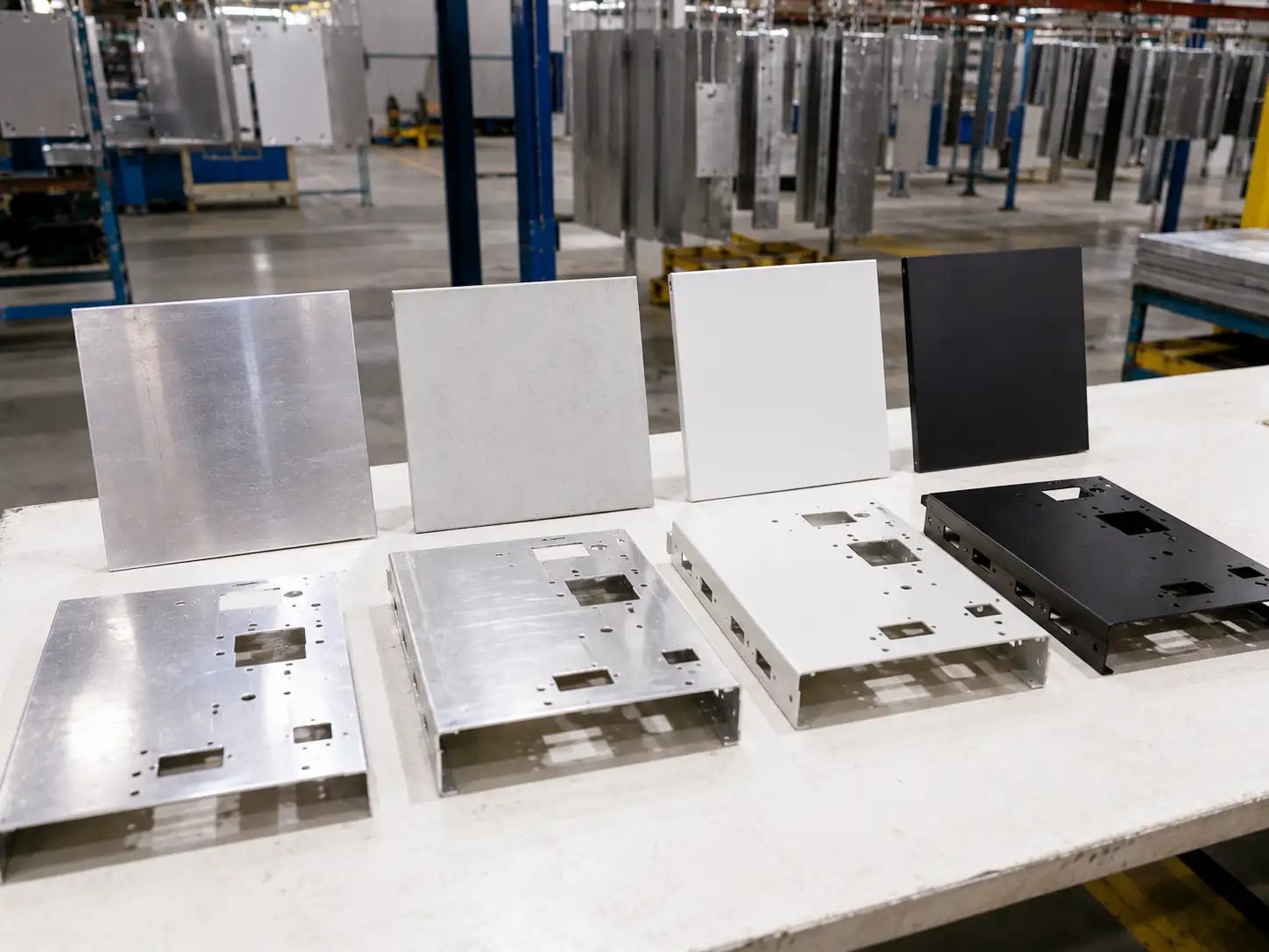 Powder Coating and Painting on AA 1060 and AA 1100 Aluminum Parts AA 1060 and AA 1100 aluminum sheet metal parts prepared for powder coating and painting