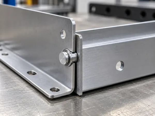 Two sheet metal parts with aligned holes and pin inserted, demonstrating assembly fit functional check