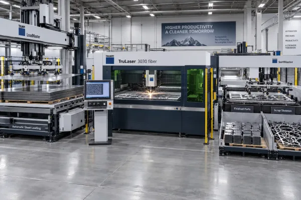 Fully automated fiber laser cutting system with automatic sheet loading and part sorting