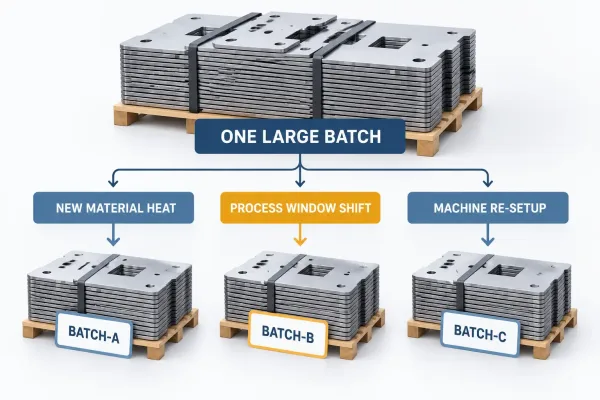 Diagram showing when one large production batch should be split into smaller batches