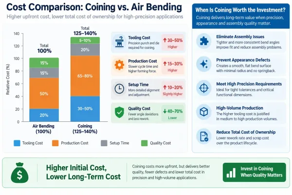 Cost comparison breakdown between coining and air bending processes