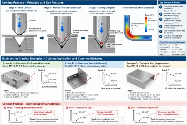 Examples of proper coining callouts on engineering drawings