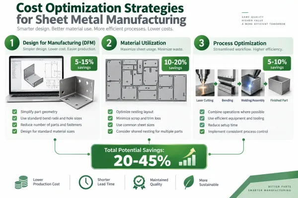 Chart showing cost reduction opportunities across design, material, and process optimization