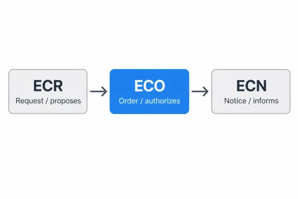 ECR、ECO、ECNを順に示すフロー図