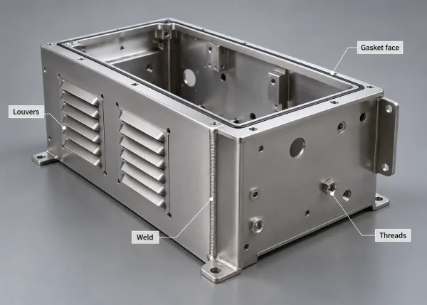 Enclosure features that increase pretreatment cost including louvers welds and threads