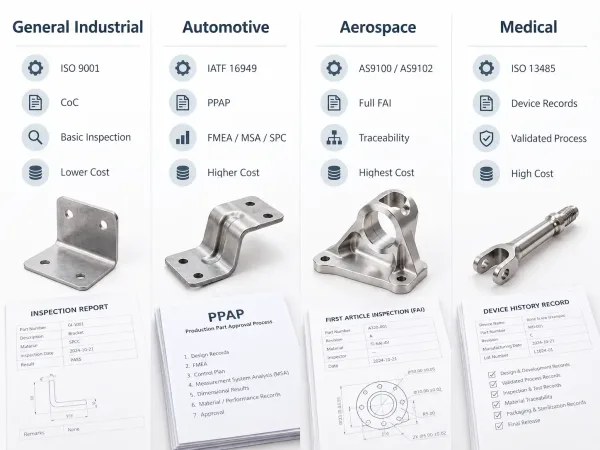 Comparison of quality documentation requirements across industrial, automotive, aerospace, and medical fabrication