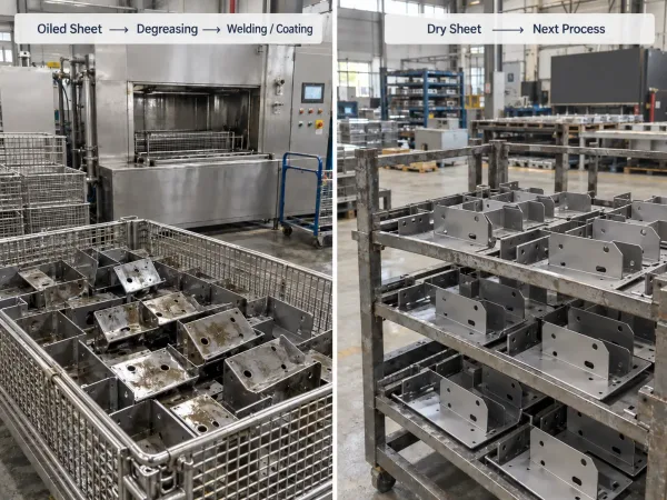 Oiled vs dry sheet metal downstream degreasing comparison