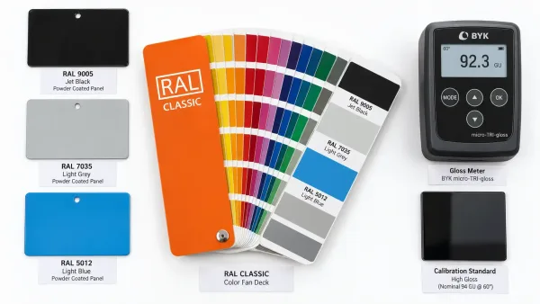 粉体塗装の色指定用RALカラーファンデッキと光沢測定基準
