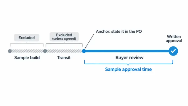 Timeline diagram showing what time is included in sample approval time and what is excluded