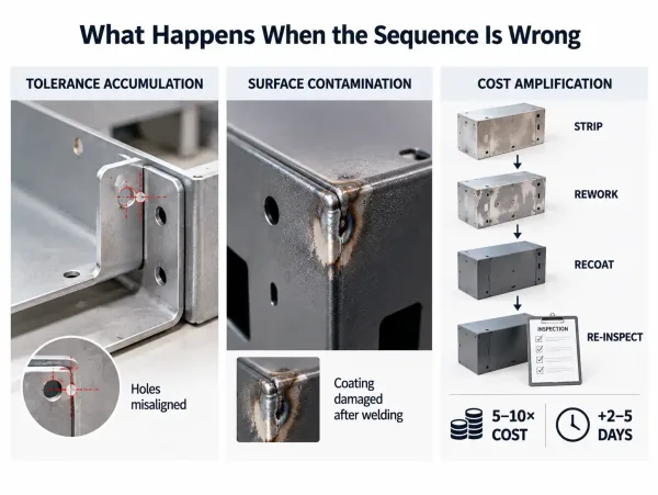 Consequences of incorrect operation sequence in sheet metal manufacturing