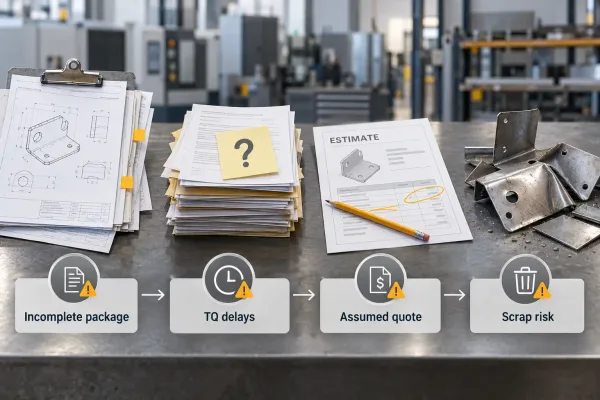 Flow from incomplete package to TQ delay, assumed quote, and scrap risk