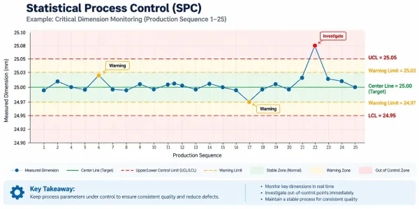 Statistical process control chart showing parameter monitoring with control limits and warning zones