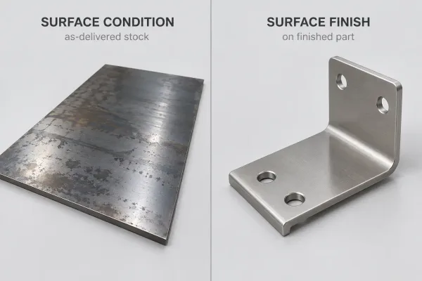 Simple diagram contrasting raw stock surface condition with finished part surface finish