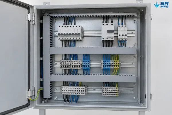 Internal mounting panel and component layout review for a custom outdoor electrical enclosure
